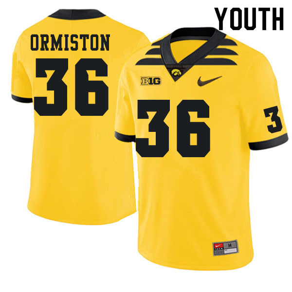 Youth #36 Sean Ormiston Iowa Hawkeyes College Football Jerseys Sale-Gold - Click Image to Close